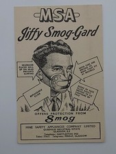 1950's MSA Jiffy Smog-Gard Anti Smog Mask Advertising card 14 x 9 cm's 