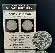 2024 XRP / Ripple - 1 oz 0.999 Silver BU Mintage 1000 Crypto Intaglio Mint w/COA
