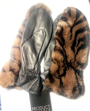 Fownes/ Wilsons faux fur lined leather mittens women ~ Sample Brand New