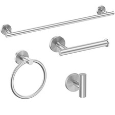 Brushed Nickel Bathroom Hardware Set 24 Inch Towel Bar Wall Mounted 4Piece