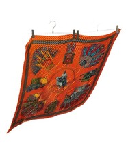 HERMES Pleated Scarf CUIRS DU DESERT Silk Orange W/Tags No Box Used.