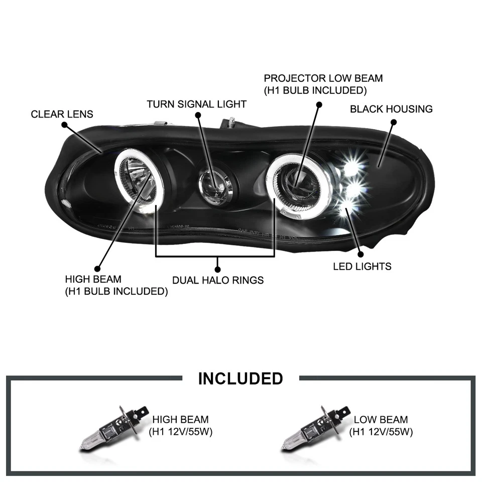 Black Fits 1998-2002 Chevy Camaro LED Halo Projector Headlights Lamps Left+Right Foto 3 de 4