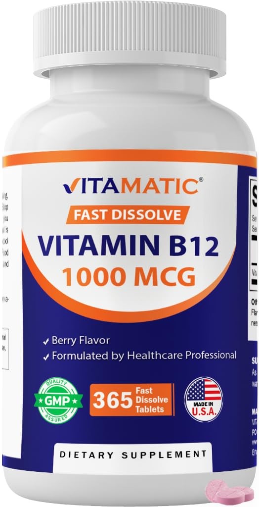 iHerb UK - Vitamatic , Vitamin B12, Berry, 1,000 Mcg, 365 Fast Dissolve Tablets - Image 2