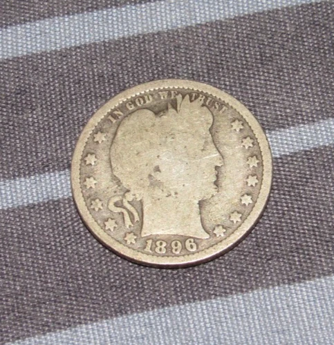 V-Fine Silver 1896 p Philadelphia Mint Barber Quarter, 1/4 dollar Pre WWI Era