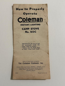 Vintage Coleman Camp Stove Model 413C Operating instructions, Manual Only