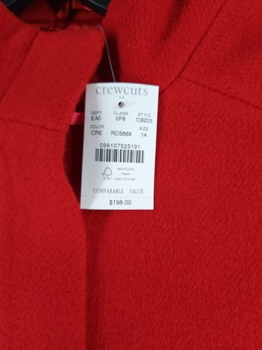 J. Crew Crewcuts Girls' Wool-Blend Bow Coat - Red NWT Size 14 - Picture 7 of 12