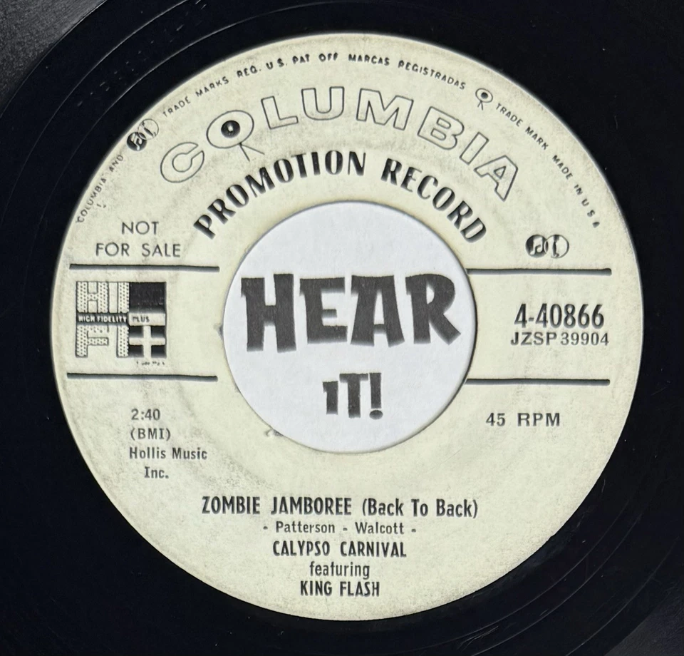 50s NY Halloween Calypso 45 KING FLASH CARNIVAL Zombie Jamboree COLUMBIA promo - Imagem 2 de 3
