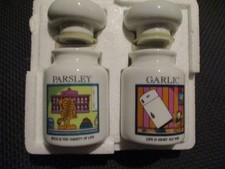 Dwa vintage Garfield Danbury Miętowe słoiki na przyprawy PIETRUSZKA \ CZOSNEK 1994 Nigdy nie używane