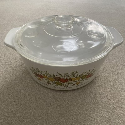 70er Jahre Corning Ware B-4-B runde 4QT Spice of Life Kasserolle mit Grübchendeckel / selten