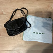 LONGCHAMP Enamel Shoulder Bag Khaki with Dust Bag from Japan