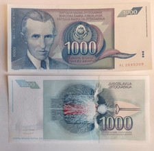 Yugoslavia 1000 1.000 Dinara 1991 P#110 Nicola Tesla UNC