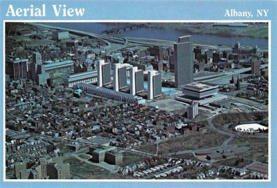 Albany New York USA The Empire State Plaza is shown overlooking the Majestic Hud