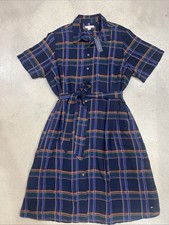 NWT Tommy Hilfiger Plaid Chiffon-Dress Size 2XL Belt Pockets Lined $129 Navy-red