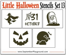 Little Halloween Stencil Set 13, 5 Pcs, 2", Face Painting, Witch, Tombstone RIP