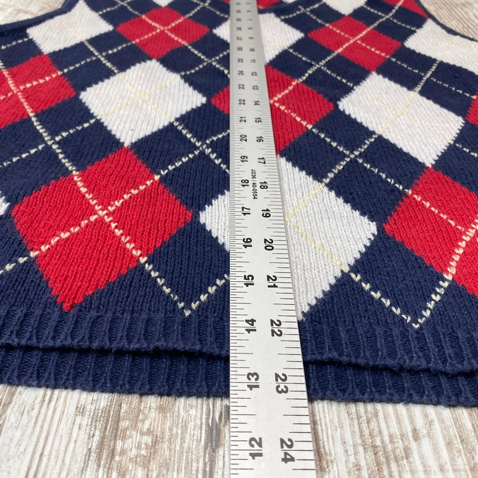 Hasting & Smith Argyle Suéter Chaleco Mujer Grande Rojo Blanco Azul Años 50 60 7481 Foto 4 de 4