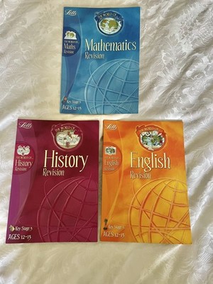 3 x letts KS3 History, English & Maths revision ages 12-13 the world of revision