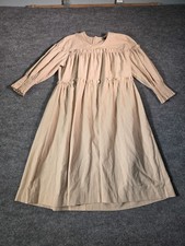 Women's Tiered Maxi Dress Beige Front Pleated Ruffled Ribbed Sleeves Back Zipper