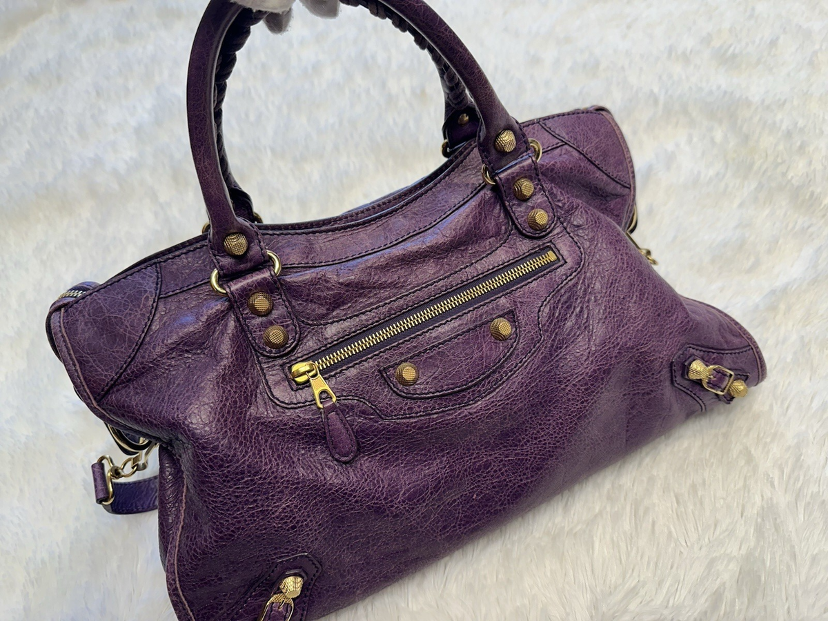 BALENCIAGA Limited Edition Purple Small Giant Stud City bag with