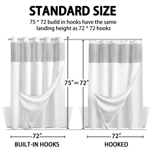 No Hook Shower Curtain with Snap in Fabric Liner Set Less Time White Waffle S... - Picture 6 of 6