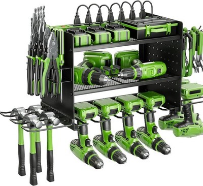 Power Tool Organizer, 3 Layer 8 Drill Holder Wall Mount, Tool Shelf and Stora...