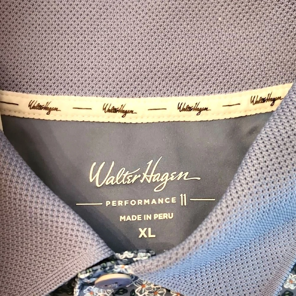 Walter Hagen Performance 高尔夫蓝色和白色图案 Polo 男式 XL 码全新 — 第 2/4 张图片