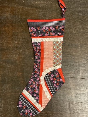 Vintage Handmade Patchwork Christmas Stocking Multicolor Lace Granny Cottage 20 
