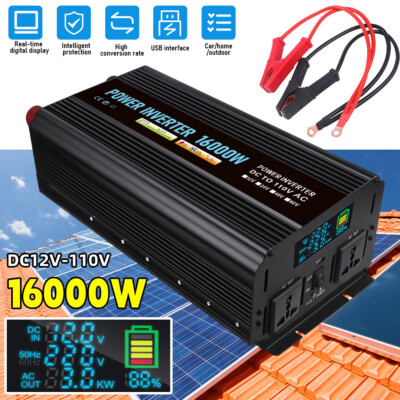 16000W Sine Wave Inverter DC 12V to AC 110V Car Power Converter LCD Transformer