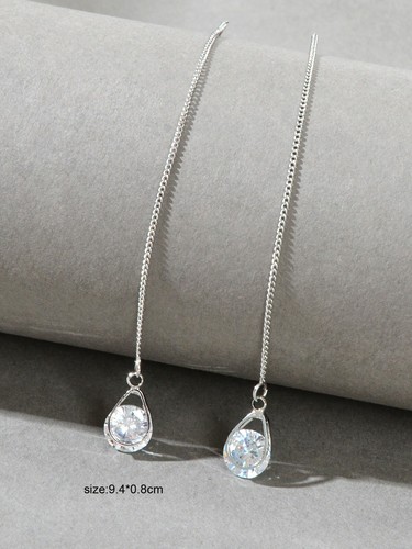 Silver Colour Chain Crystal Earrings Gorgeous Threader Tassel Party Jewellery - Picture 4 of 4