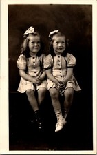 c. 1905 Vintage Real Photo Postcard RPPC Cute Twin Victorian Girls Dresses