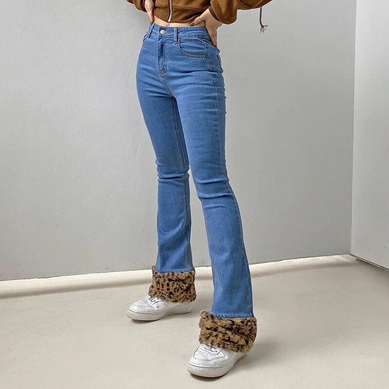 90s Leopard Boot Cut Denim Jeans Retro Summer Vintage Animal