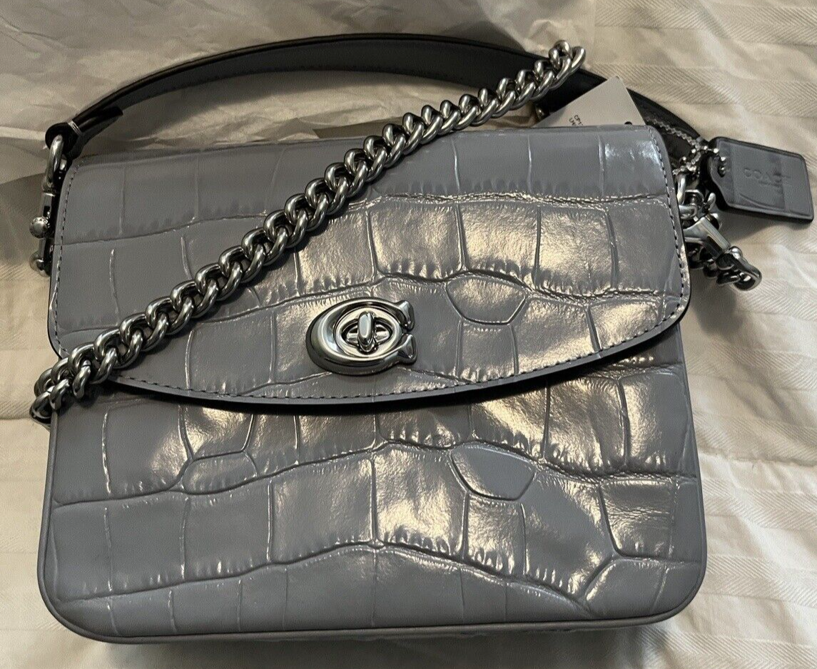 Coach Embossed Croc Leather Cassie 19 Crossbody Bag Purse Gray