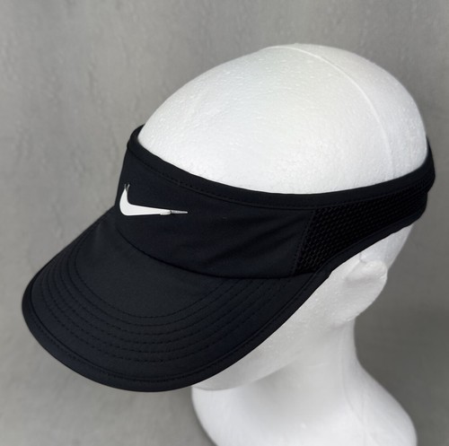 Nike Featherlight Dri Fit Visor Hat Black OSFM Stretch Golf Tennis Cap *READ*