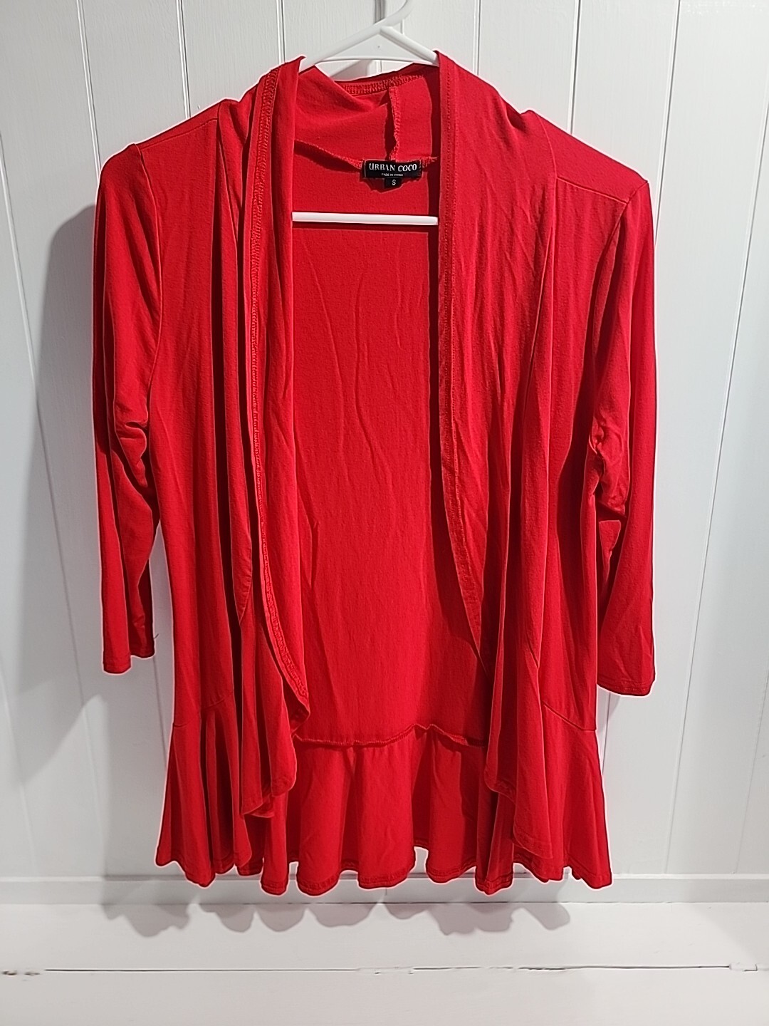 Urban Coco Ladies Size S Red Open Front 3/4 Sleeved Top