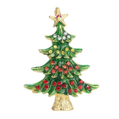 Broche Sapin De Noël - Rouge, Jaune, Blanc, Strass & émaillée - Acier, Marque Clj Charles Le Jeune