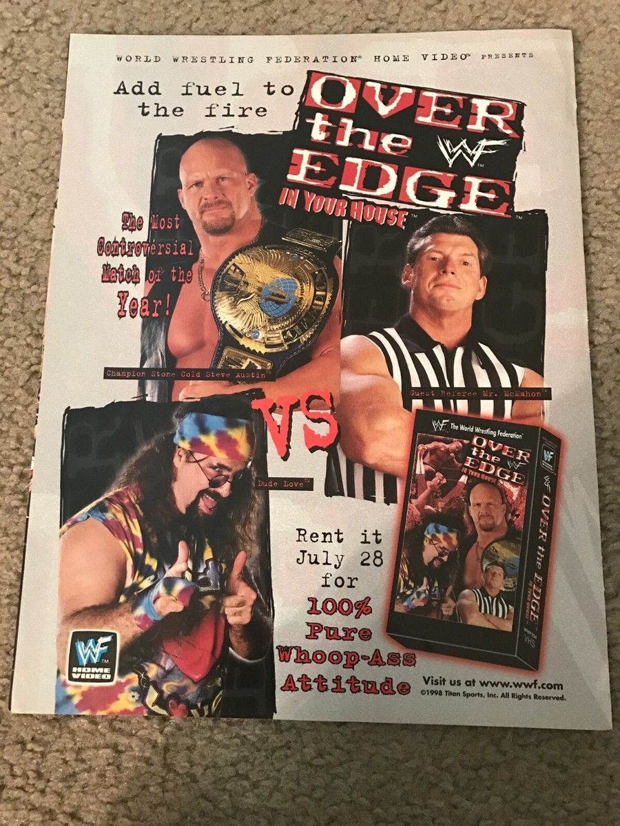 1998 WWF OVER THE EDGE VHS Poster Print Ad STONE COLD STEVE AUSTIN