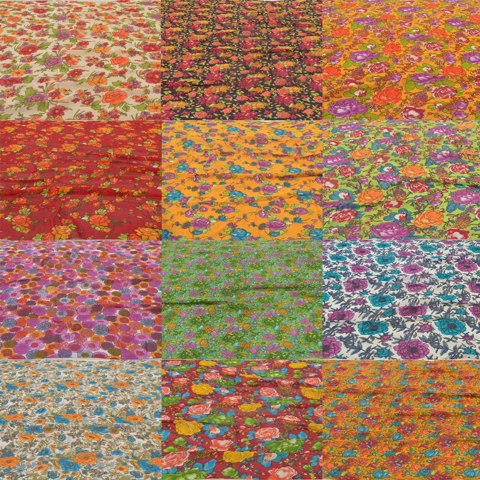 Sanskriti Pure Georgette Silk Printed Craft Fabric Felting Quilting 1 yd Floral - Image 2 of 3