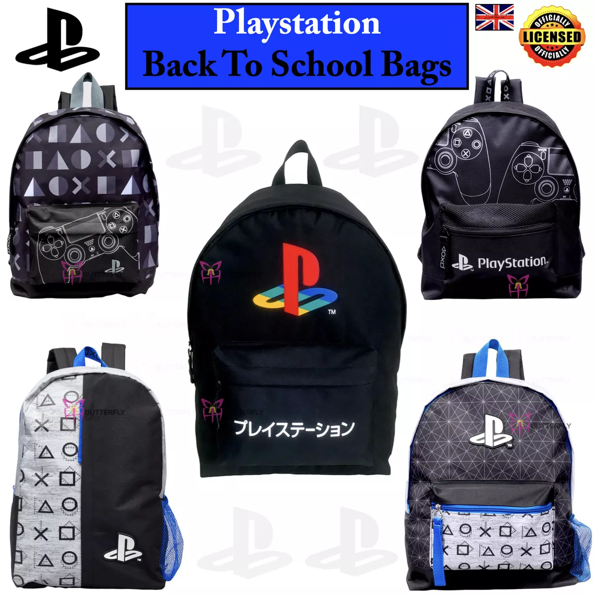 Official Children s Playstation Logo Controller PSP School Backpack Roxy Bag