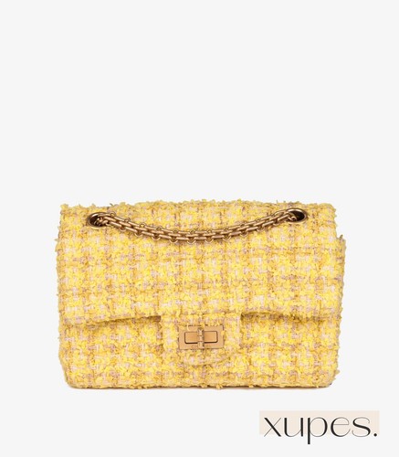 Chanel Canary Yellow Tweed Fabric 224 2.55 Reissue Double Flap Bag