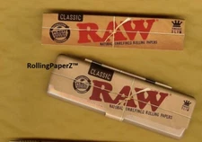 RAW KING SIZE SLIM CLASSIC Cigarette Rolling Papers + Metal Pack Storage Case