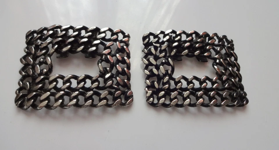 Antique  Vtg Silver-Tone Braided Chain Shoe Buckles clip - Image 2 of 4