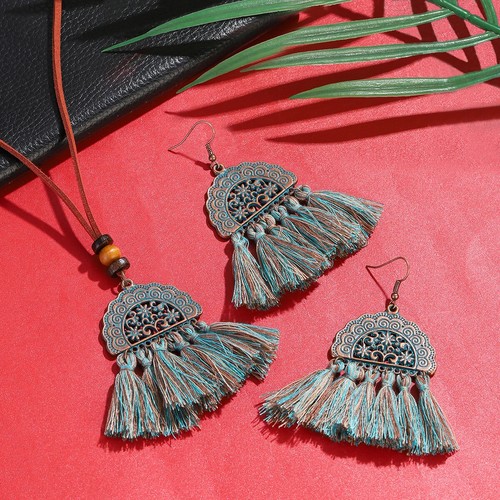 Vintage Fashion Tassel Earrings Necklace Set for Women Ethnic Bohemian Jewelry - Picture 5 of 9