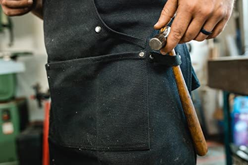 Work Apron, Woodworking Shop Apron Men Waxed Heavy Duty 24oz Canvas Bib Black - Picture 5 of 8