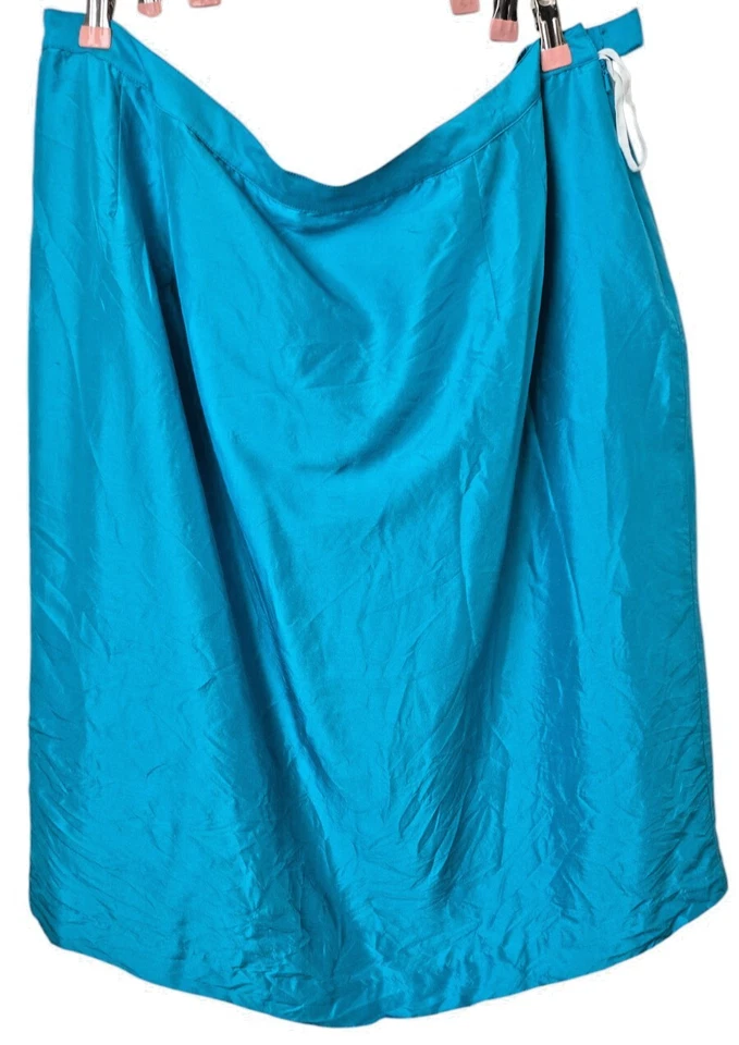 Conjunto Falda Shomi Mujer 20 Talla Grande Azul Brillante 100% Seda Oficina Años 80 De Colección Foto 4 de 4