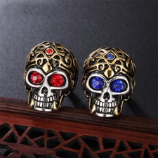 Red/Blue CZ Eye Evil Skull Gothic Ring Stainless Steel Men's Vampire Skull Ring