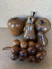 Vintage Hand Turned Wooden Fruit 6pcs With Wooden Stems