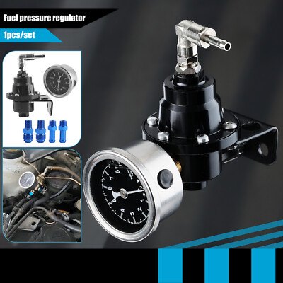 Universal Adjustable Fuel Pressure Regulator Gauge Fitting Kit Aluminum 185001
