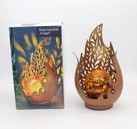 "Led Solarleuchte Tischleuchte \"Fuego\" Windlicht Metall Rostfarben Deko Garten"