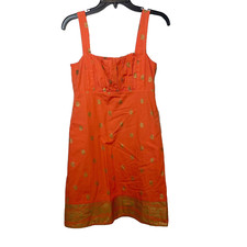 Maeve Anthropologie Fire Island Gold Paisley Tank Mini Dress 4 Orange Smocked