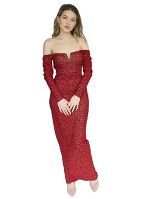 Red Leopard Print Dress Animal Off Shoulder Maxi BNWT Size 8 Party Going Out