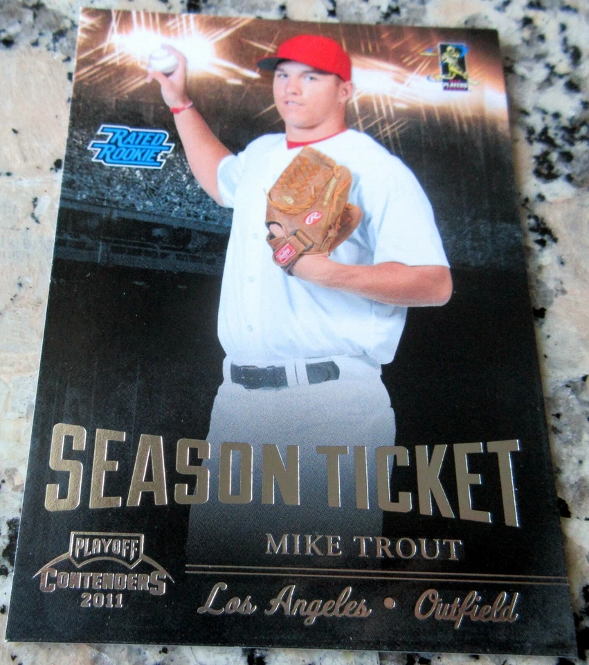 Tarjeta de novato Mike Trout 2011 Playoff #1 selección del draft clasificación RC LA Angels ROY COMO MVP Foto 3 de 4